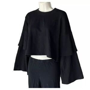 Grey Lab Black Cropped Wide Bell Sleeves Tee Pullover Sweatshirt Top Size Small
